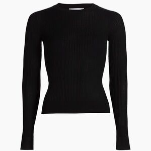 MICHAEL KORS COLLECTION 100% Merino Wool Sweater Black Long Sleeve Tie Accent Sm